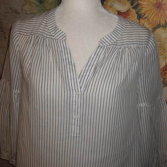 XS Joie Grey Striped White Azabeth Peasant Shirt - Picture 5 of 15